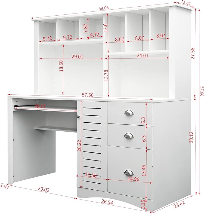 Home Office Computer Desk with Hutch Antiqued White Finish
