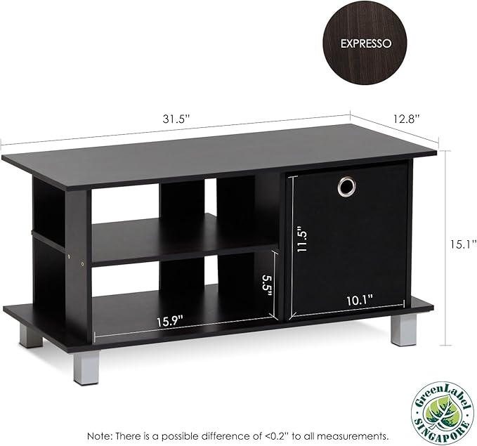 Furinno SIMPLISTIC TV Stand 3-Tier Entertainment Center Open Shelf TV Console for TV up to 33 Inch with Bin Drawers for Living Room Bedroom Espresso