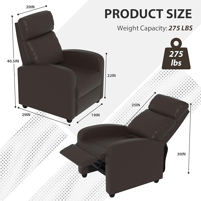 Massage Recliner ChairHome Theater Seating Single Sofa for AdultsReclining Seat with Backrest and FootrestModern PU Leather Wingback Seating for Living RoomOfficeApartment - Brown