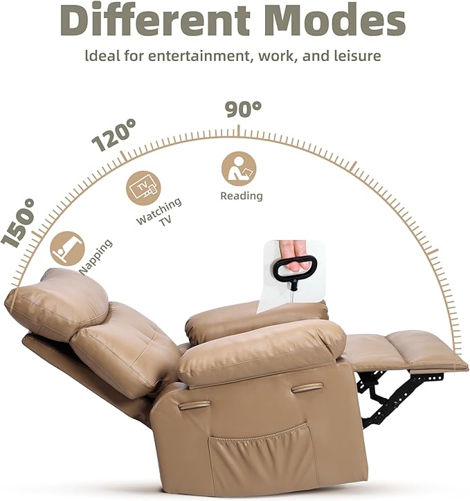 GarveeHome Recliner Chairs Classic Manual Leather Recliner Home Theater Seating with Lumbar &amp Arms Support for Living Room Bedroom and Nursery - Coffee (Tan Oversized)