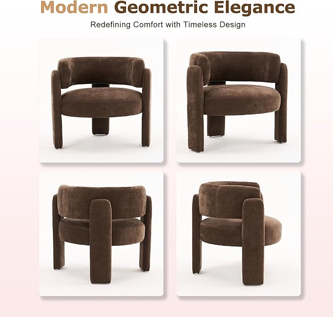 Modern Accent Barrel ChairMid Century Single Armchair with Curved Backrest Upholstered Side Reading Chair with 3 Legs Comfy Sherpa Chair for Bedroom and Living Room (Dark Brown Set of 1)