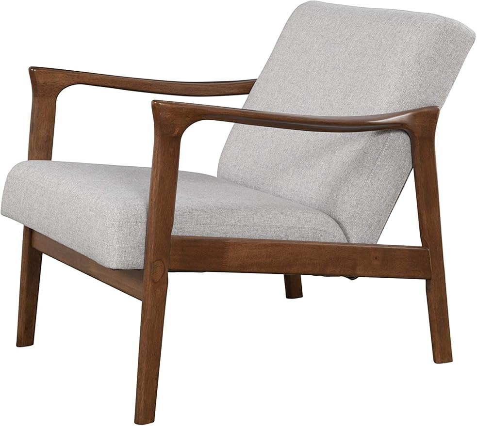 Alpine Furniture Zephyr Mid-Century Retro Accent Lounge Chair Wooden Arm Upholstered Back Living Room Furniture 33 W x 27.5 D x 29 H Walnut Finish/Pebble Upholstery