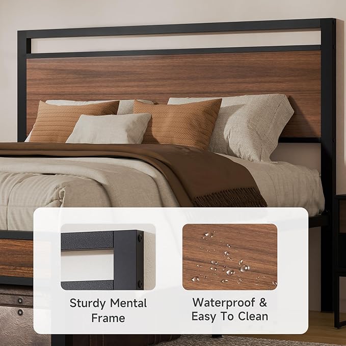 Easy Assembly Queen Bed Frame with Modern Wood Headboard &amp Footboard Upgraded Heavy Duty Metal Sturdy Bed Frame Queen Size Stable Platform Bed Furniture Bed Storage No Noise No Box Springs Wa