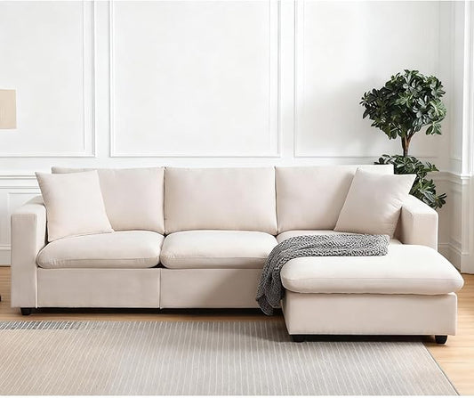 Modular Sectional Sofa for Living Room Modern L Shaped Cloud Couch with Ottoman Small Sectional Couch with Chaise Comfy 3 Seater Sofa for Small Spaces Apartment Beige