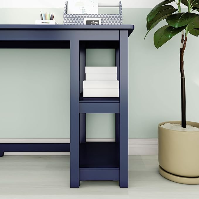 Max &amp Lily Solid Wood Desk With Shelves 55 Inches Blue
