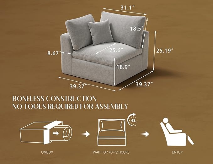 Corner Seat for Cloud Sectional Couches Living Room Modular Boneless Warm White