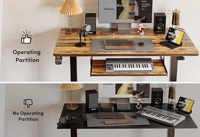 BANTI 48 x 24 Height Adjustable Electric Standing Desk with Keyboard Tray Sit Stand up Desk with Splice Board Black Frame/Rustic Brown Top