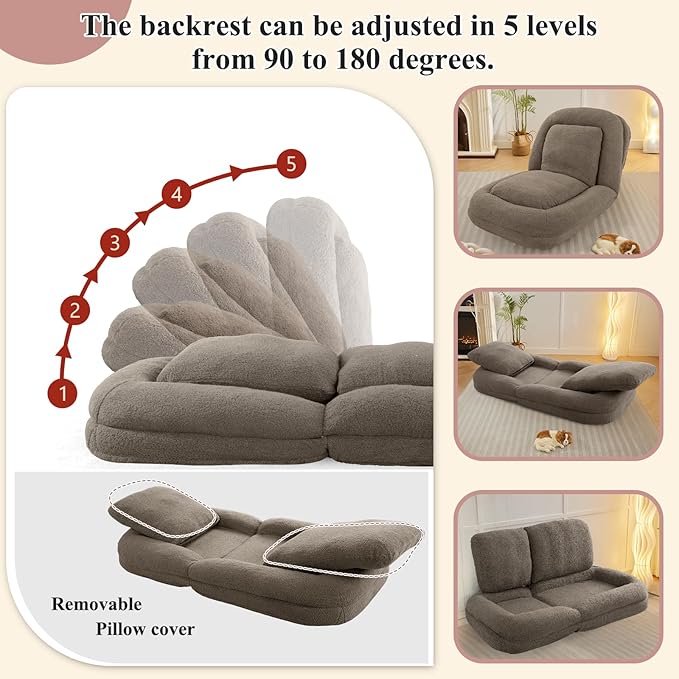Human Dog Bed Lazy Sofa Couch Plush Floor Gaming Chair5 Adjustable Position sit Sleep fold Suit to Put in Bedroom Living RoomSpace Saving Design Taupe