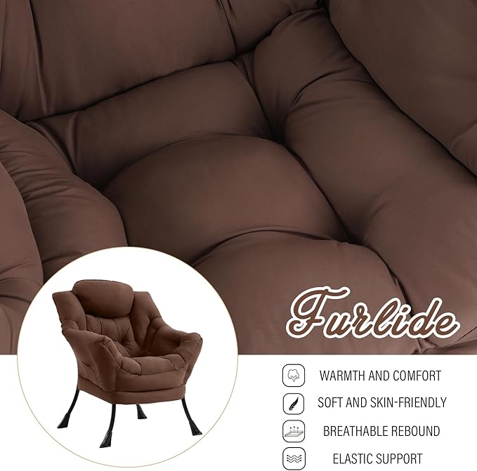 Lazy Chair for Living Room Modern Accent Chairs with Armrests Dark Brown Armchairs with Side Pocket Cozy Lazy Sofa for Reading Balcony Bedroom Dorm Small Spaces