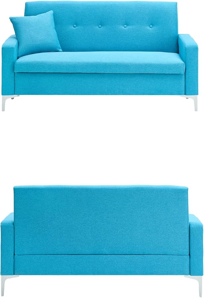 57 Blue Suede Couch Mini Comfy Sofa with Spring Cushions Loveseat Storage Sofa for Bedroom Small Couch for Small Spaces Modern Living Room 2 Seater Sofas with Pillow Seat (Blue)