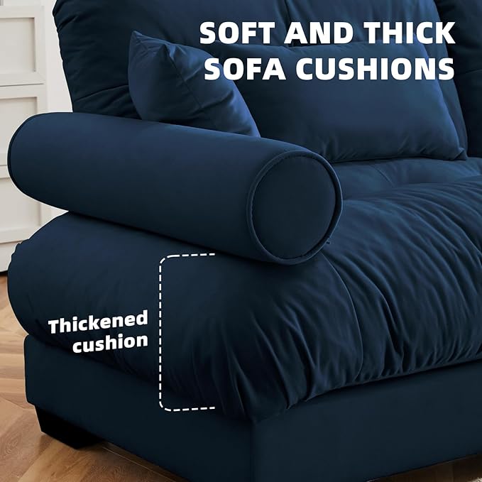 166 Modern Oversized Modular Sectional Sofa 4-Seater U-Shaped Cloud Sleeper Couch with 2 Ottomans Pillows and Overthick Cushion for Living Room Home Theater Apartment Velvet Blue