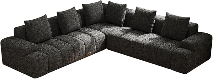 Cloud Modular Sectional Sofa Couch 108 V Shaped Chenille Fabric Memory Foam Sofa 5 Seater with 6 Pillows Firm Cushions for Living Room ApartmentBlack
