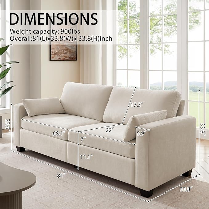 Modern Loveseat Sofa for Living Room Spring Cushions Removable Cover Solid Wood Frame Wide Armrest Chenille Fabric Recliner Couches for Small Space