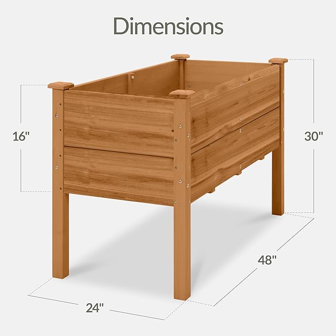 Best Choice Products 48 x 24 x 30 Raised Garden Bed with Extra Deep 16 Depth Elevated Wood Planter Box Stand for Backyard Patio Balcony Natural Fir Wood - Acorn Brown