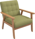 Westice Accent Chair 1PC Mid-Century Modern Living Room Chairs with Solid Wood Frame &amp Soft Thicken Cushion Upholstered Reading Arm Chair for Bedroom Balcony Green Linen Fabric &amp Natural L