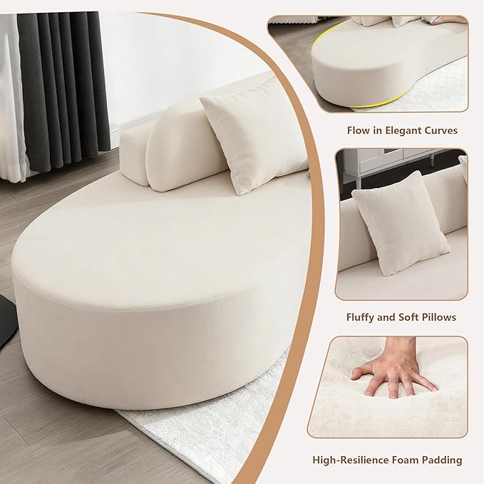 GNIXUU Modern Curved Sofa for Living Room 130.5 Oversized Boneless Sectional Couch with 3 Pillows 4 Seater Compression Cloud Couches for Apartment Bedroom Office No Assembly Required Beige