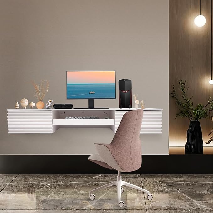 Wall Mounted Desk Render Mid-Century ModernDrop Down Table Floating Desk for Wall Laundry Room Bar Home Office Small Space (White)