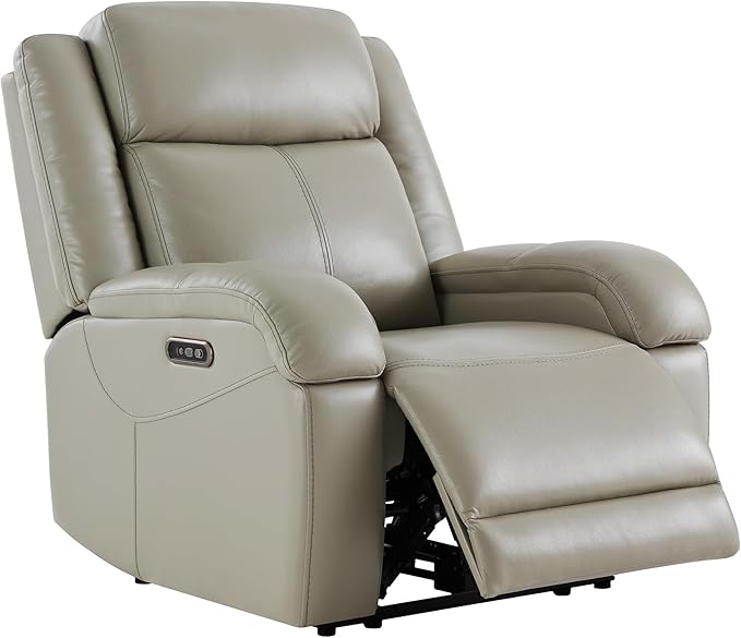 Watson &amp Whitely Genuine Leather Power Recliner Chairs for Adults Wall Hugger RV Recliner with Power Headrest &amp Charging Ports Electric Recliner Sofa Chair for Living Room Grey