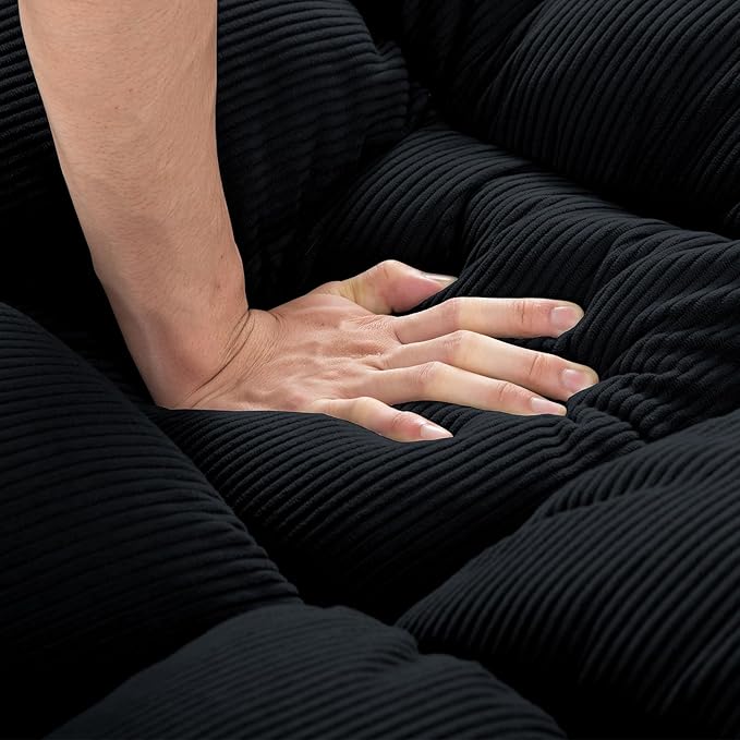 Black Modern Corduroy Convertible Folding Futon Couch Sofa BedArmless Cloud Double Loveseat Sofa Adjustable Backrest for Compact Living Dorm Game Studio Apartment Bedroom