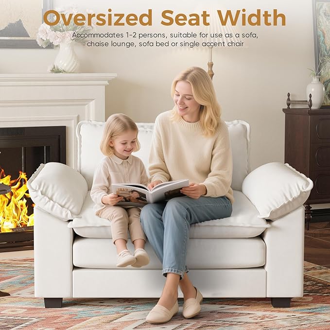 HUSFU Oversized Accent Chair with Ottoman Cloud Couch Chair with Deep Seat and Extra Wide Armrests Comfy Reading Armchair for Bedroom Living Room Set of 2 Beige