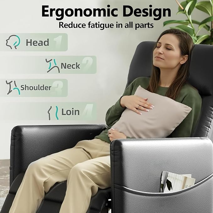 Black Power Recliner Chairs for Adults Lash Chair &amp Lay Flat Recliner for Small Spaces Living Room Bedroom Offices Theater Adjustable Footrest &amp Backrest/Side Pockets/USB (Black)