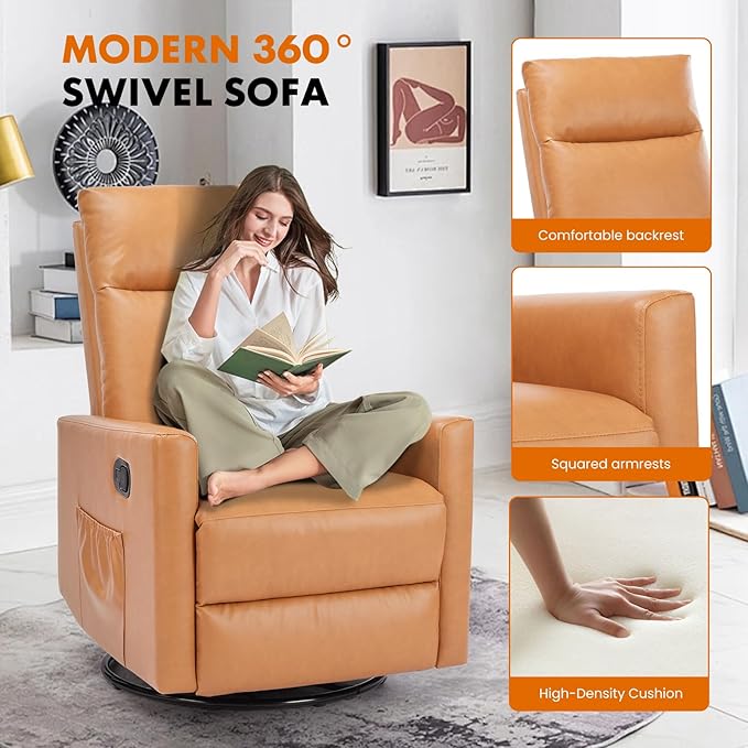 Sweetcrispy Recliner Chair 360 Swivel Rocker Chair for Adults Glider Rocker Recliners Nursery Chairs for Living Room High Back Upholstered Deep SeatGrey