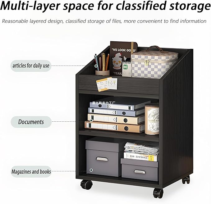 Mobile File Cabinet with Wheels Multi - Layer Storage Cabinet for Office &amp Home Adjustable Shelves Rolling Filing Cabinet for Documents Books Supplies