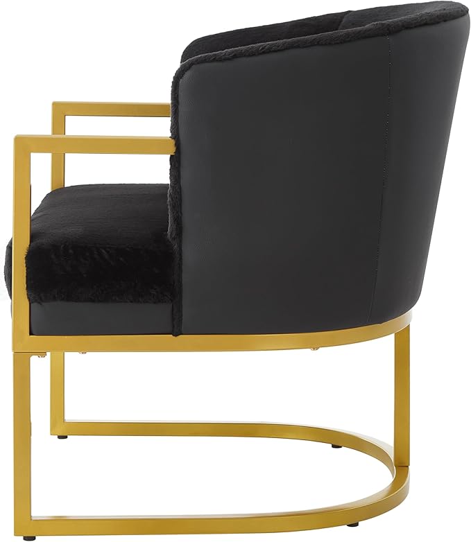 Modern Accent Chair with Gold Metal Frame Cozy Armchair Upholstered Reading Chair with Ergonomic Curved Backrest for Living Room Office (Black-36)