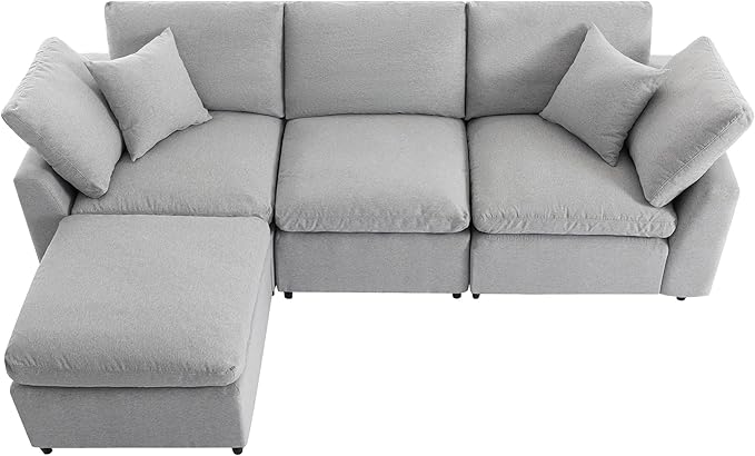 kevinplus 104 Sectional Sofa Couch Cloud Sofa Couch Dupes with Feather Filled for Living Room L-Shaped 3-Seat Sofa Couch for Apartment Washable Cushion Cover &amp Convertible Ottoman Light Gray