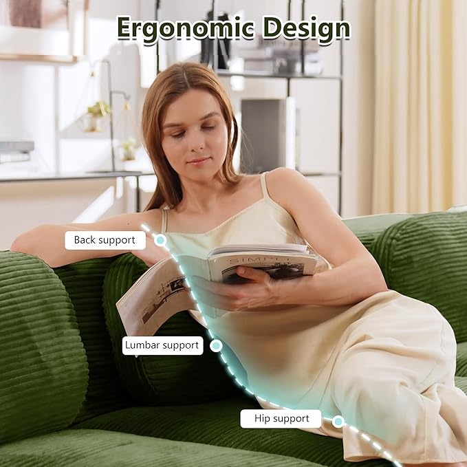 Boneless Sectional Couch No Assembly Required 117.3” Modular Cloud Sofa with Pillow Deep Seat Corduroy Couch for Living Room Bedroom Office Apartment