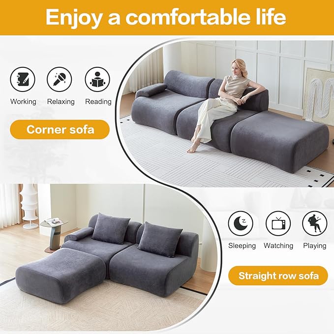 UKMTUET Sectional Couches for Living Room 114 L Shaped Couch with Chaise Boneless Couch with Convertible Ottoman Modular Sectional Sofa Comfy Couch with for Bedroom Office No Assembly Required |