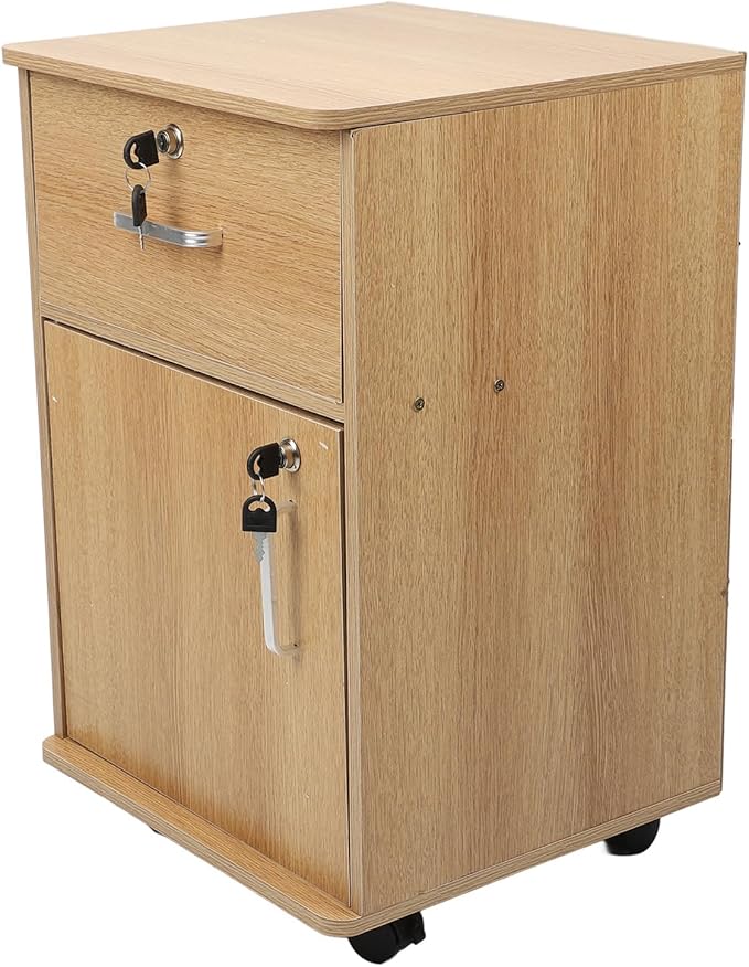 Under Desk Mobile File Cabinet Enhanced Security Mobile File Cabinet Stylish Appearance Easy Mobility for Office (Oak Color)