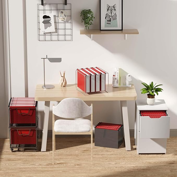 Plastic Hanging File Folder Extra Capacity12 Pack Reinforced Hang Folders with Heavy Duty 2 Inch ExpansionFiling Cabinet Folders Letter SizeHanging Organizer Designed for Bulky Files(Red)