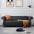 AVZEAR Chesterfield Leather Sofa 3 Seater Couch Mid-Century Large Sofa Roll Arm Classic Tufted Settee Modern PU Sofa with Channel Tufted Seat Back for Living Room Office Apartment PU Black