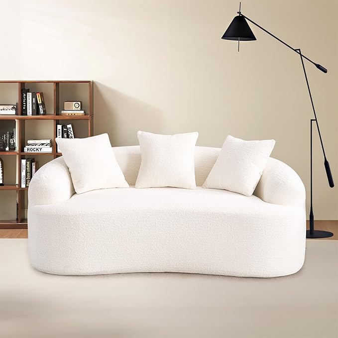 65'' Modern Curved Cloud Loveseat Sectional Sofa for Small Spaces Luxury Plush Chenille Deep Seat Couch with 3 Pillows No Assembly Needed Apartment Living Room Furniture Beige