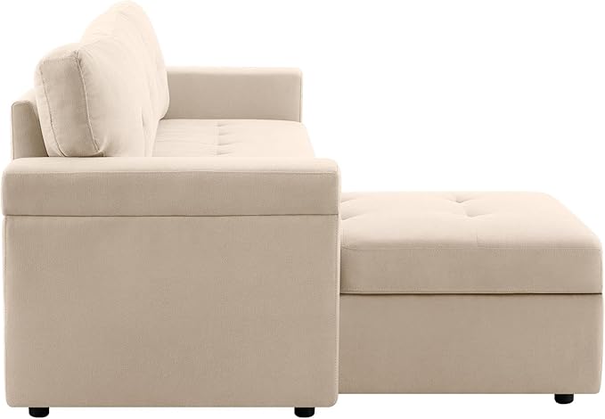 Naomi Home 85 in. Convertible Sofa with Storage Reversible L Shape Sofa Couch with Chaise Comfy Couches for Living Room Beige/Velvet