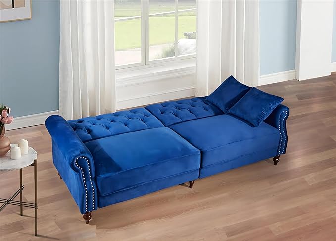 Legend Vansen 87.8 inchs Convertible Velvet Bed Sleeper Futon Sofas Blue
