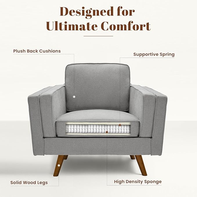Kingfun Modern Accent Chair Sets Living Room Chairs with Ottoman Chenille Reading Armchair Mid Century with Dual-Layer Armrests Solid Wood Frame Easy Assembly for Small Spaces Gray