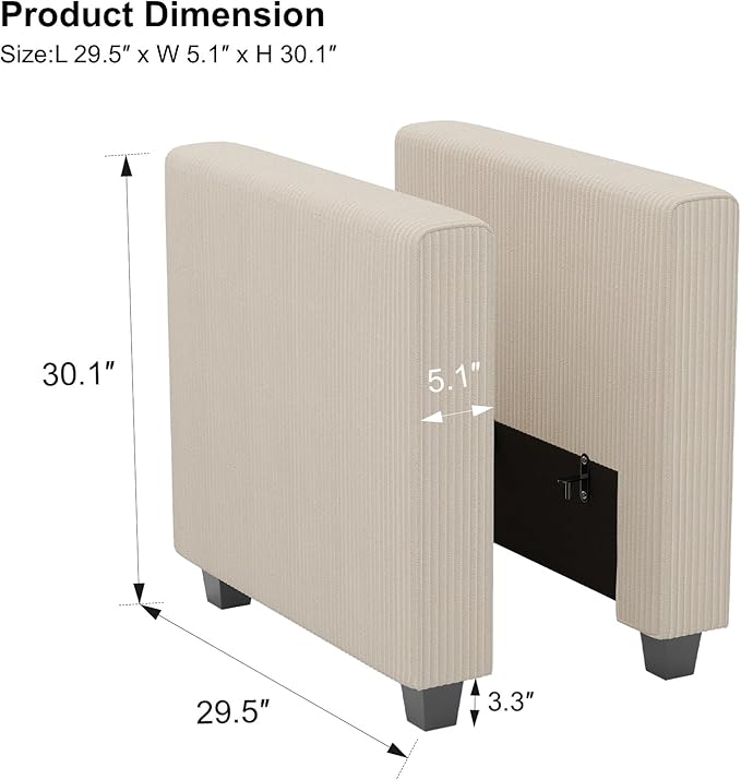 Belffin Corduroy Armrests Modular Sectional Couch Module Parts Convertible Modern Sectional Sofa Couch Beige