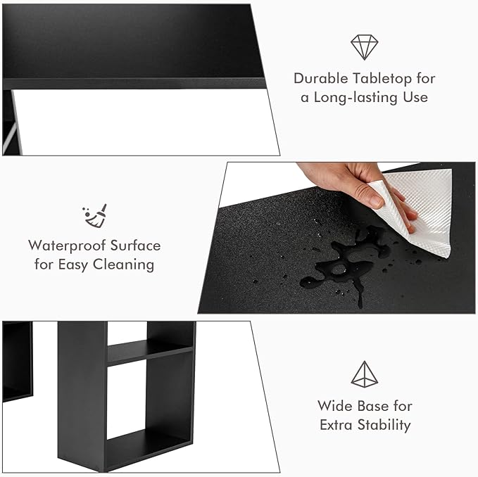 Computer Desk with Bookcase 48” Modern Writing Table Desk with Storage Shelves and CPU Stand Reversible Study Workstation for Home Office Bedroom (Black)