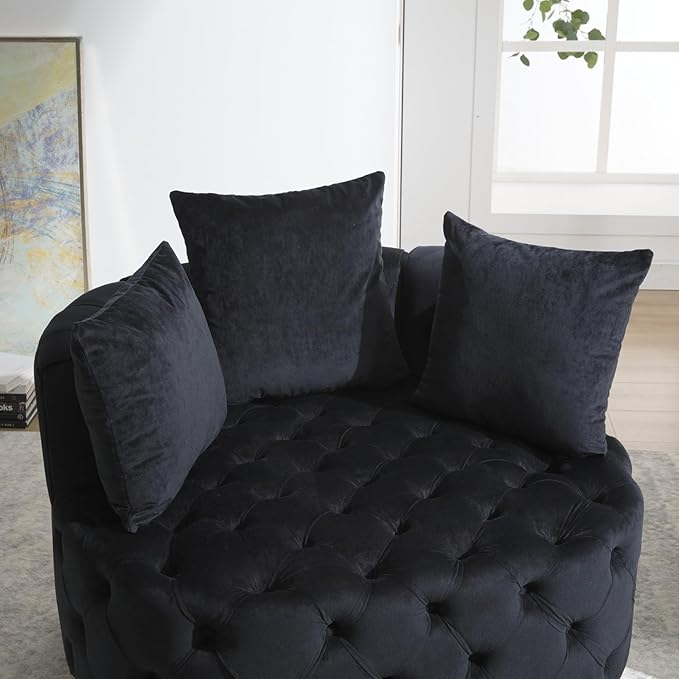 Modern Upholstered Tufted Barrel ChairVelvet Accent Chair with PillowsSingle Armrest Sofa Chair with Legs for Living RoomOfficeBedroom