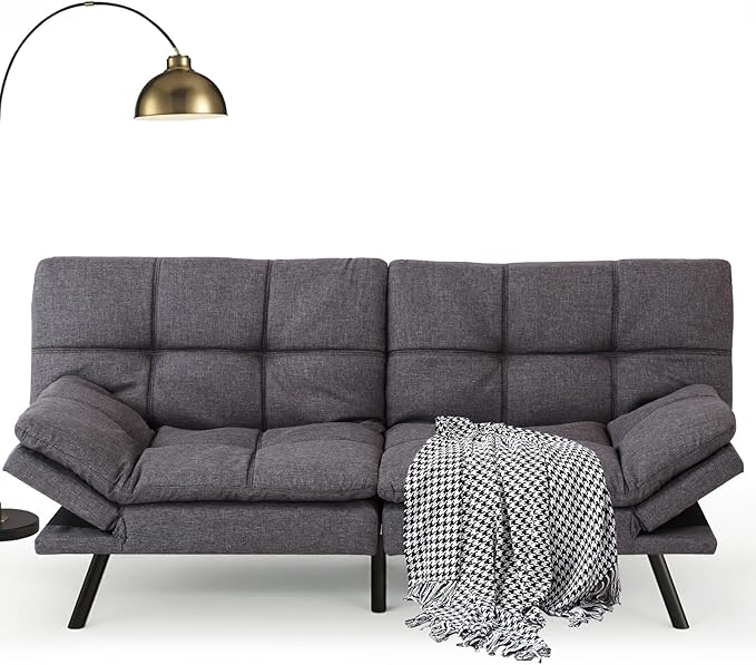 Opoiar Futon Sofa Bed Convertible Memory Foam Couch Bed Modern Sleeper Sofa with Adjustable Armrests&ampBackrests Christmas Futon Sets for Compact Living Spaces Office Dorm Bonus RoomGrey