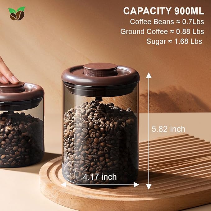 Ankou Glass Coffee Canister 900ml x 2 Jar Airtight Food Storage Container with Pop Lid Kitchen High Borosilicate Glass Contianers For Tea Coffee Bean Sugar