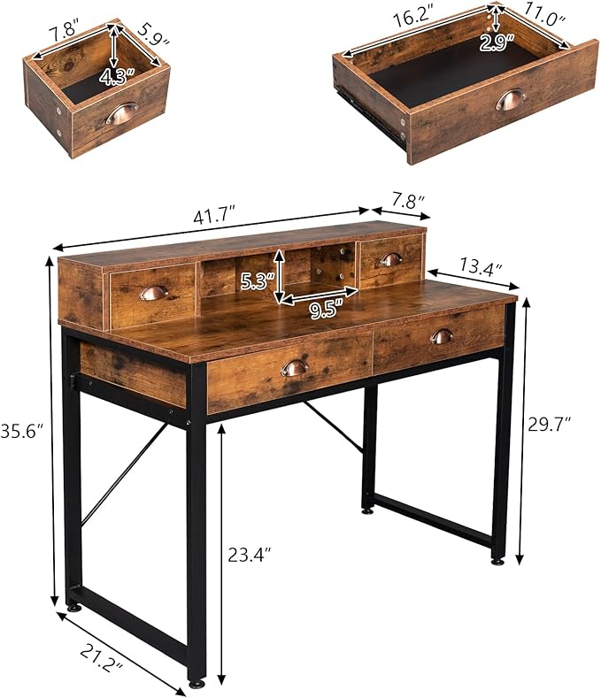 Desk Gaming Desk Home Office Writing Desk Study Table Workstation Writing Computer Desk Space Saving Table Simple Home Office DeskDesk with Drawers Home Office Desk with Storage 106x54x90CM
