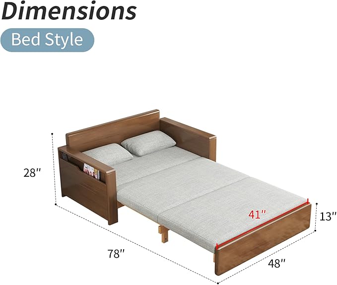 48full double size grey cushion convertible sofa sleeper with storagesectional sleeper sofa with reversible chaisewood sofa bed 3 in 1 pull out couch bed for livingroomapartmentbedroomoffice