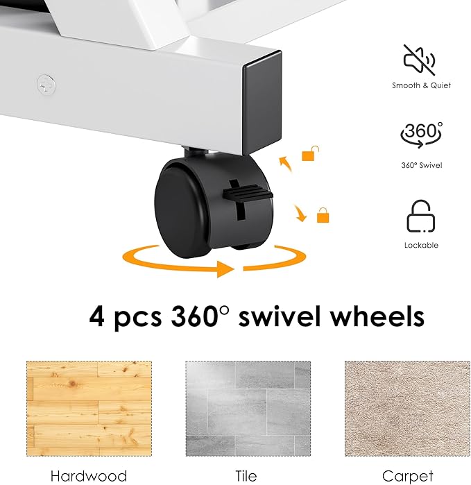 sogesfurniture Mobile Compact Computer Desk Cart for Small Spaces Portable Computer Desk Small Rolling Work Workstation for Home and Office with Printer Shelf Keyboard DrawersWhite