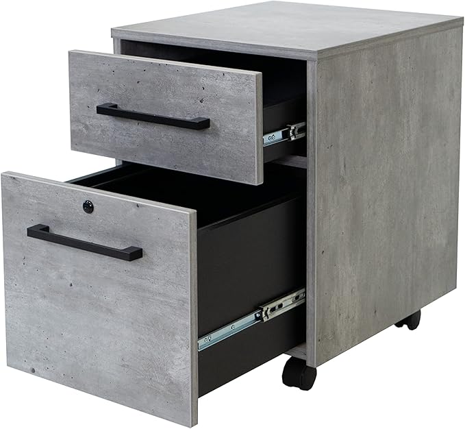Modern Two Drawer Wood Laminate File Cabinet Office Storage Drawers Fully Assembled Concrete Gray