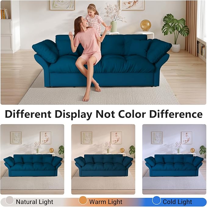 74.8 Queen Pull Out Sofa Bed 3-in-1 Convertible Sleeper Sofa Bed Velvet Small Loveseat for Small Spaces Comfy Cloud Pullout Couches Multi-Functional Couches for Living Room Bedroom Lounge(Blue)