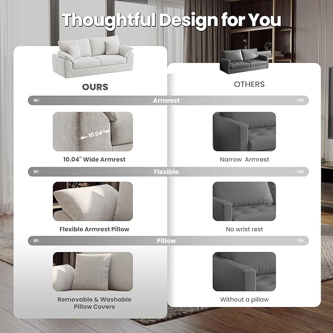 89.8 Modern Loveseat Sofa for Living Room Cloud Boneless Couches with 4 Pillows Mid Century Loveseat couches for Small Place No Assembly Required Beige
