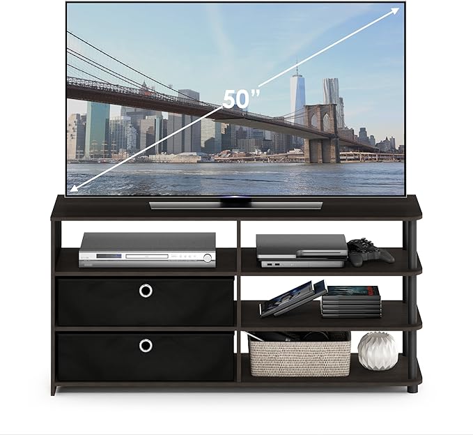 Furinno JAYA Simple Design TV Stand for up to 55-Inch with Bins Walnut